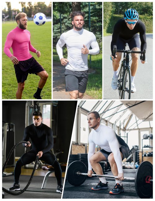 Roadbox Men's Compression Shirt, Mock Turtleneck Long Sleeve Undershirt, Quick Dry Athletic Base Layer for Sports and Workout Black