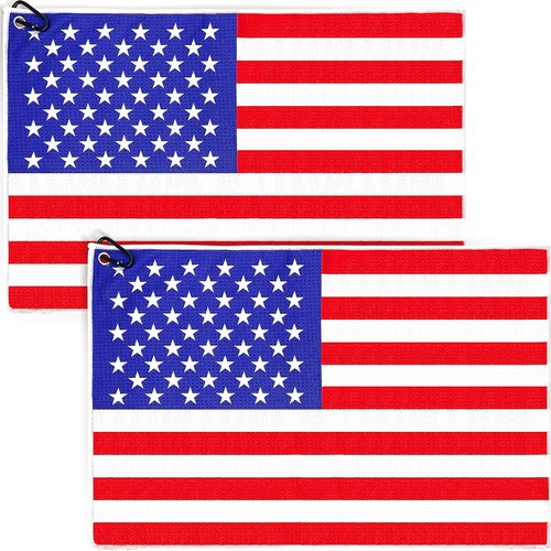 Solvora 2 Pack American Flag Golf Towels, Microfiber Waffle Golf Towel, Suitable for Men's Golf Gifts