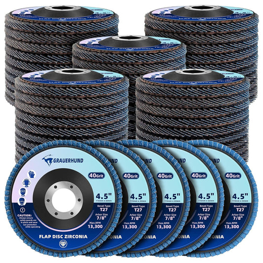 4.5-Inch Flap Discs - 50 Pack Zirconia Sanding Discs for Angle Grinder, T27, Grits 40-120