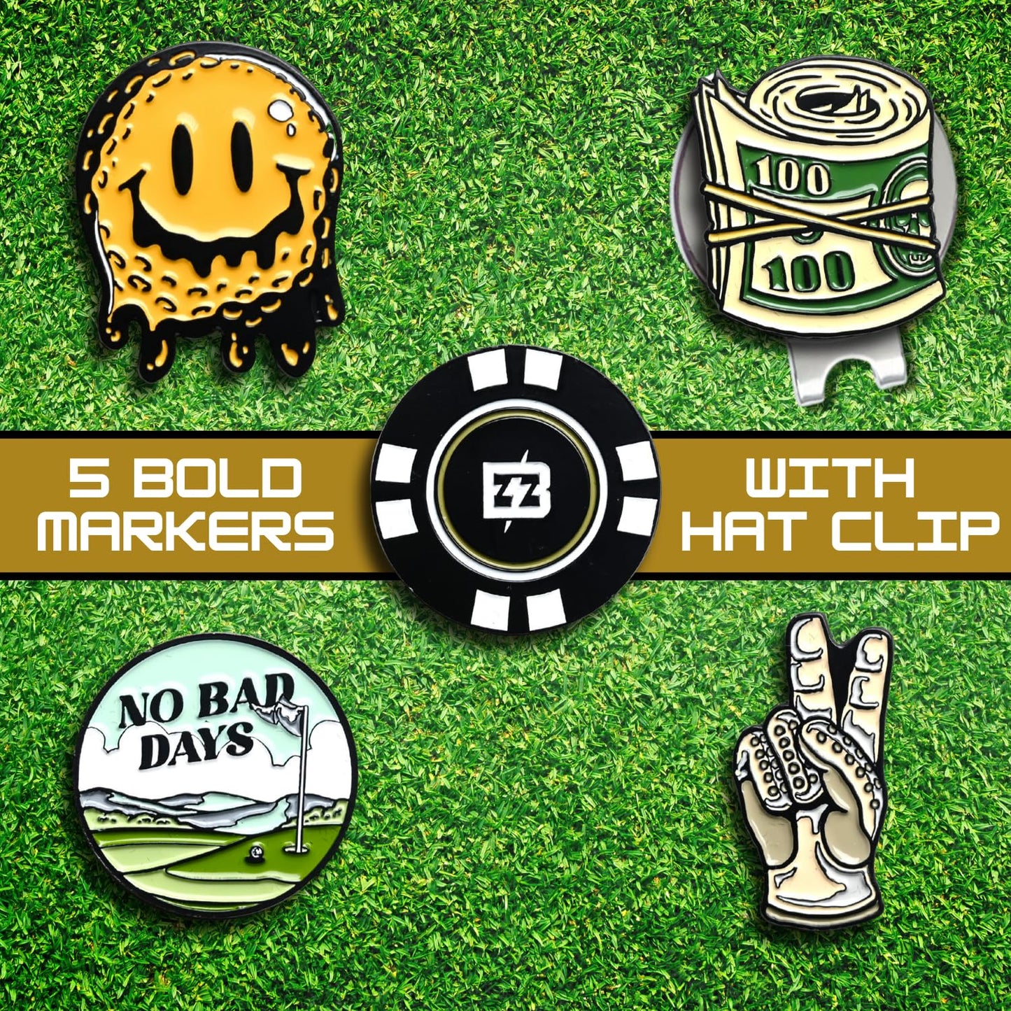 BRIMZ Golf Ball Marker Set – 5 Magnetic Golf Ball Markers with Hat Clip for Convenient Access on The Course