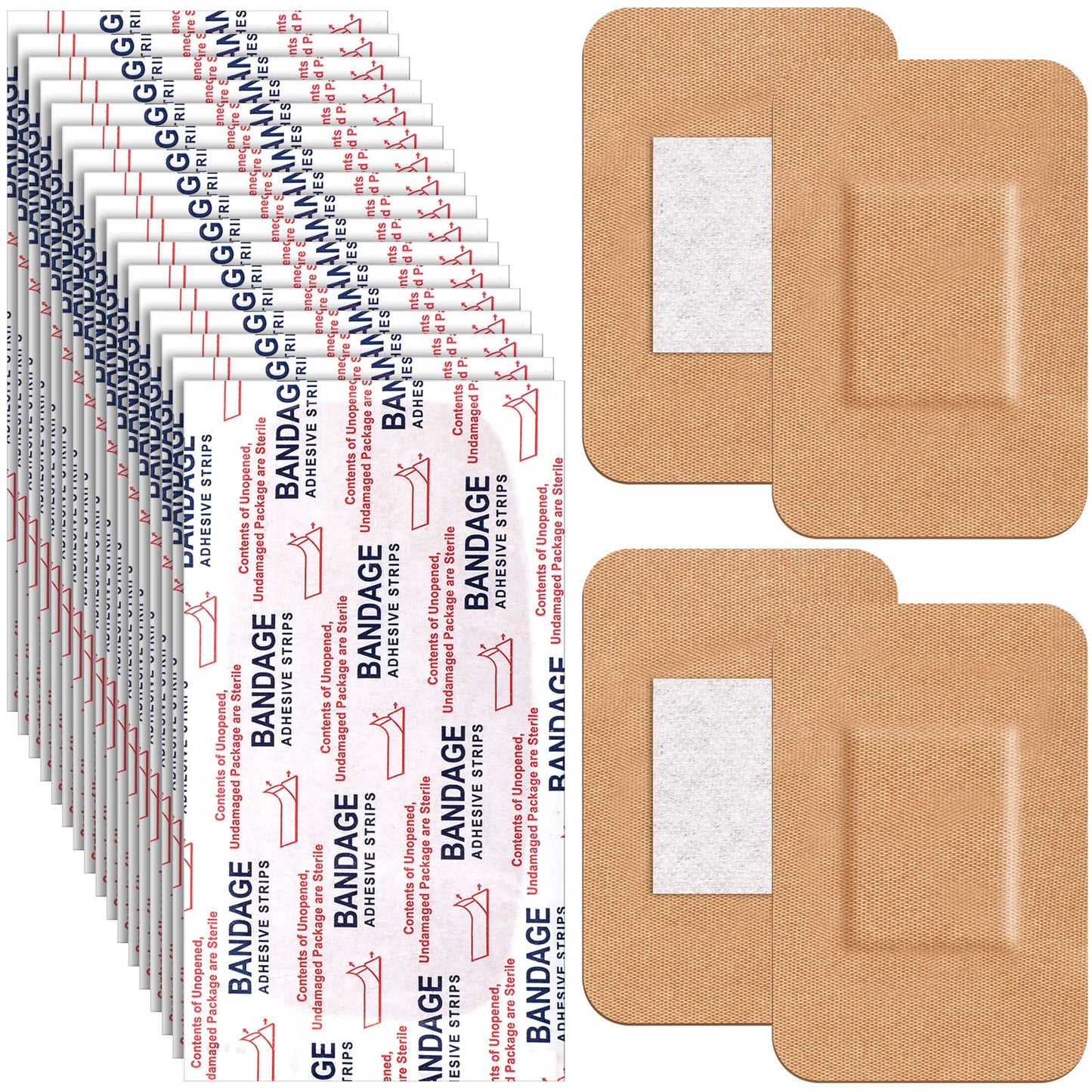 Marsui 100 Pcs Large Adhesive Bandages 2 x 3 Inch Wound Care Supplies Fabric Adhesive Strip Patch Waterproof Fabric Flexible Bandage Wrap Gauze Pads for Skin Care and Protect Wounds