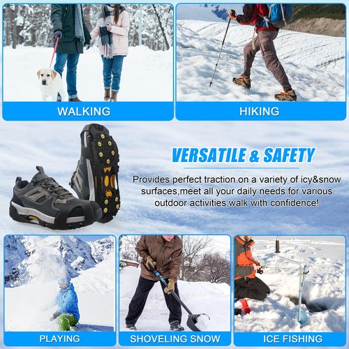 Ice Snow Cleats for Shoes Boots Non Slip Ice Cleats Overshoe for Walking on Snow and Ice Rubber Crampons with 10-Stud Ice Rubber Cleats Slip-on Stretch Footwear (X-Large(10-12.5 men/11.5-14 Women))