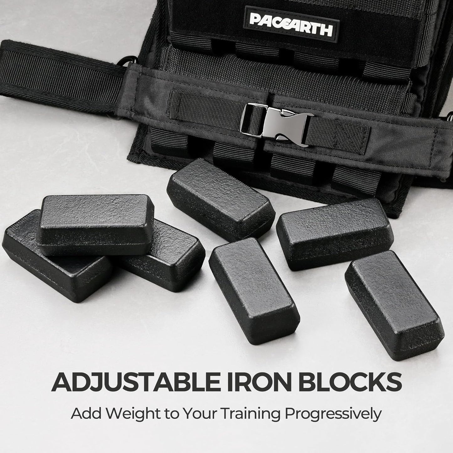 PACEARTH Adjustable Weighted Vest - 20lb to 44lb for Strength Training, CrossFit & Running | Black