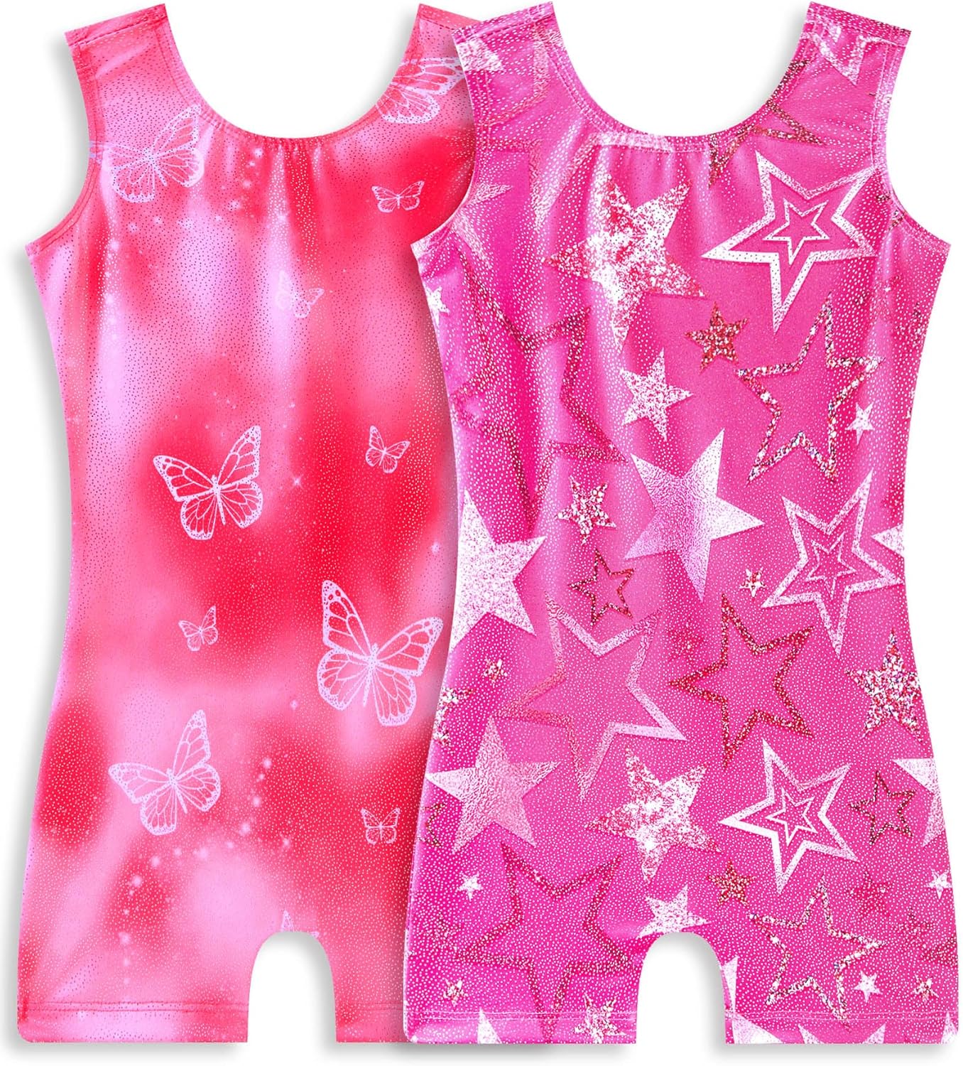 Snowheart Gymnastics Leotards for Girls - Sparkly Sleeveless Biketards 2-Pack for Dance & Tumbling Classes