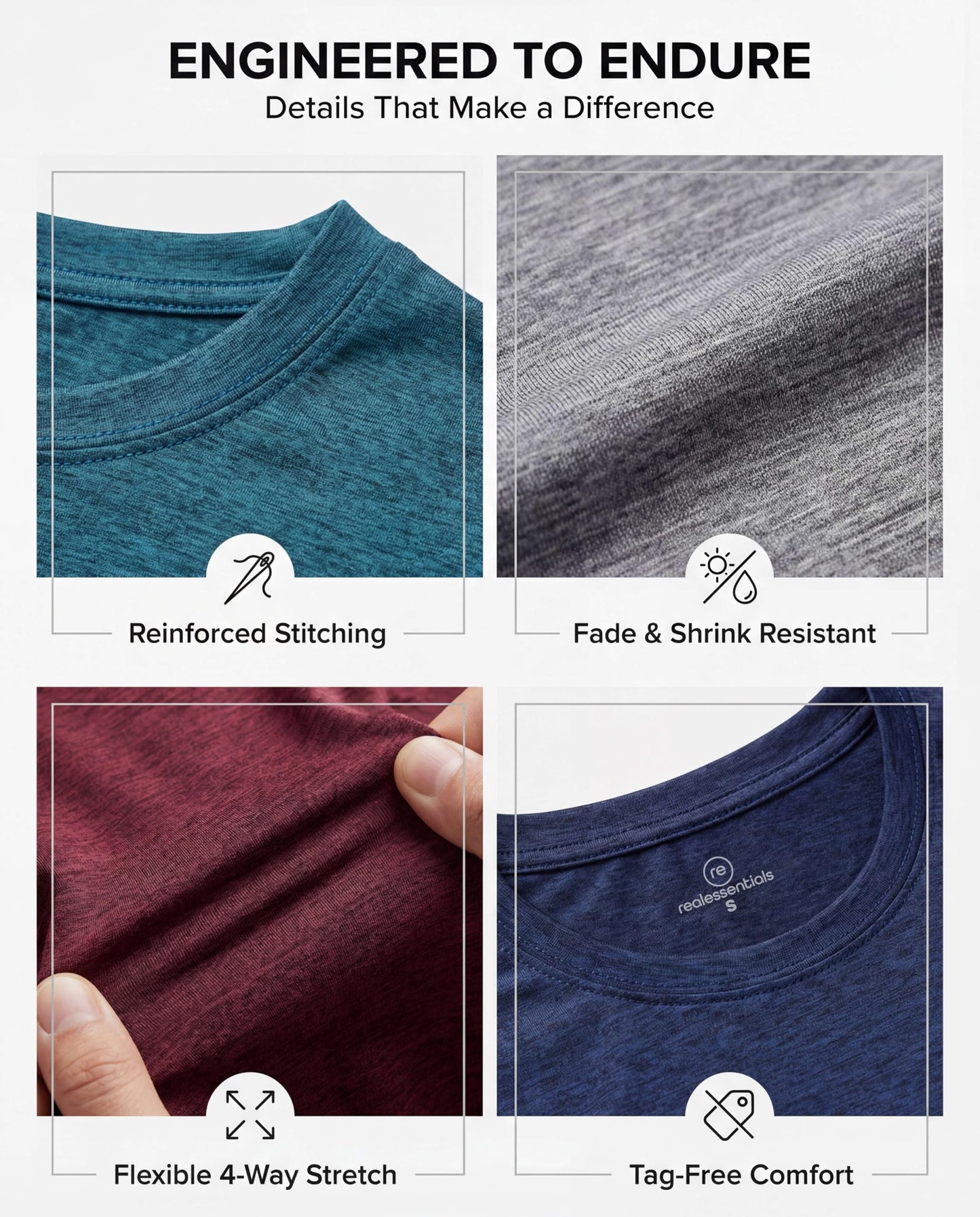 Real Essentials 5 Pack: Men's Dry-Fit Short Sleeve Crew Neck T Shirts Fitness Running Gym Workout Cool Exercise Athletic Tee, Set 17, 3X-Large