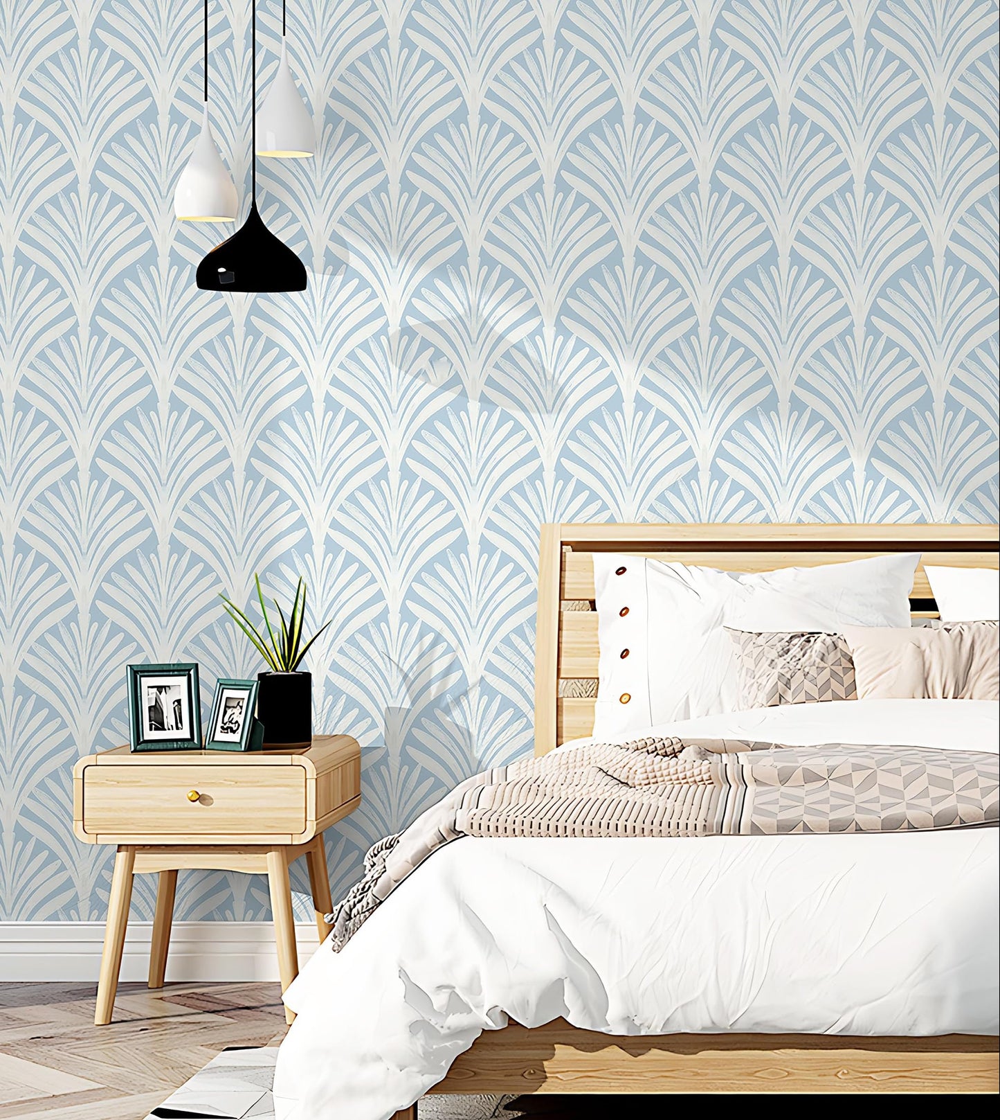 Hopepak Blue Peel and Stick Wallpaper Self Adhesive Removable Wall Paper for Bedroom/Bathroom Modern Geometric Contact Paper for Cabinets Vinyl Rolls 17.3''x78.7''