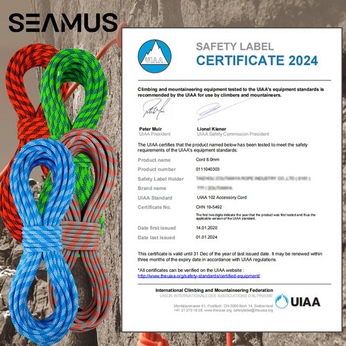 SEAMUS 8mm (5/16in) Prusik Accessory Cord 15M (50ft) UIAA Rock Climbing Rope 14Kn High Tensile Strength Rock Climbing Accessories Cord Double Braid Nylon Cord for Mountain Tree Climbing,Fire Rescue