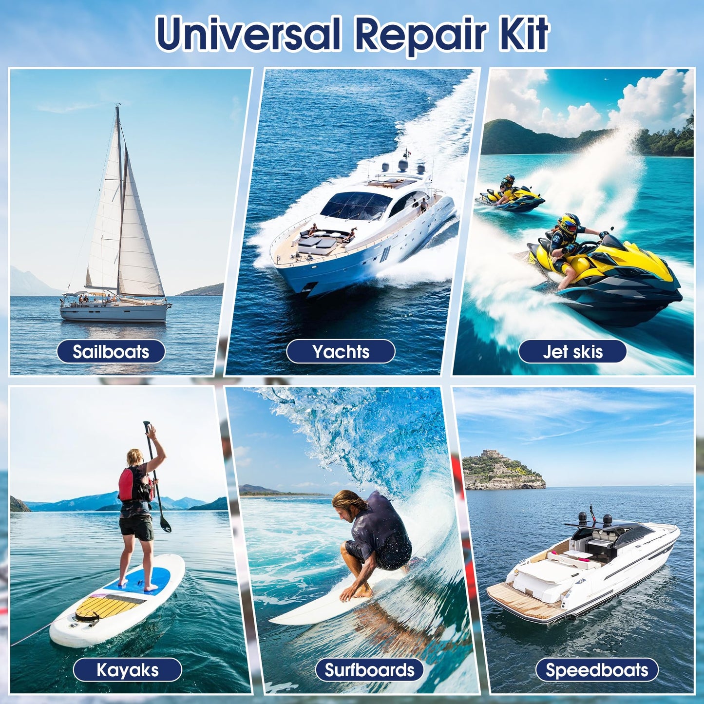 MOSAMNI Gel Coat Repair Kit for Boats (Color Match), Marine Fiberglass Gelcoat Repair Kit for Boats Fixes Holes Chips Pits Cracks Dents Scratches on Fiberglass, Acrylic, Porcelain