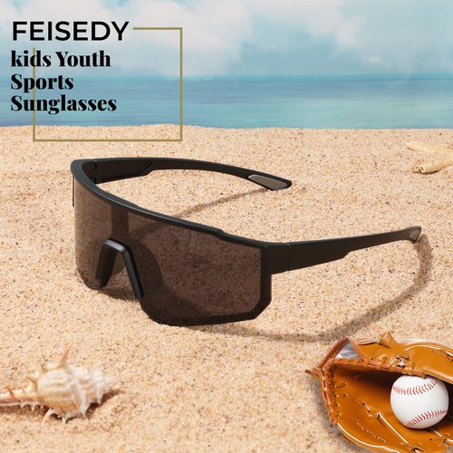 FEISEDY Kids Sunglasses Youth Baseball Polarized Sunglasses Sports Lightweight TR90 Frame Boys Girls Cycling B0213