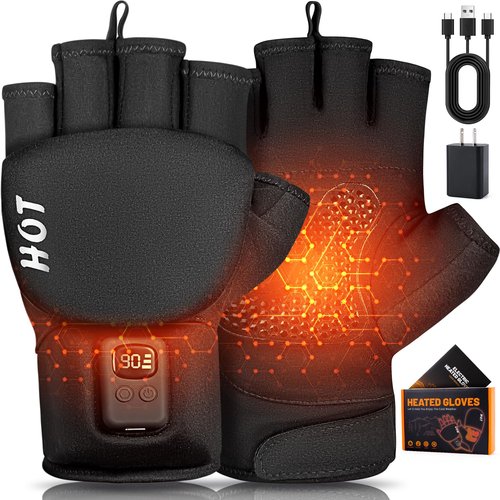 Heated Gloves for Men Women- Rechargeable Electric Full & Half Hands Electric Heated Gloves Cold Winter Outdoor Work Arthritis Pain Relief Hot Compress Hand Warmers for Cycling Skiing Hunting