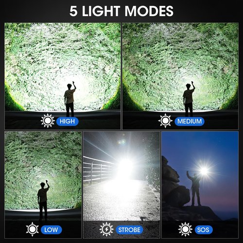 KINGCAESAR 3 Pack Flashlights 90,000 High Lumens - Super Bright Rechargeable Flashlight with 5 Light Modes, IPX7 Waterproof Powerful LED Flash Light for Home, Camping