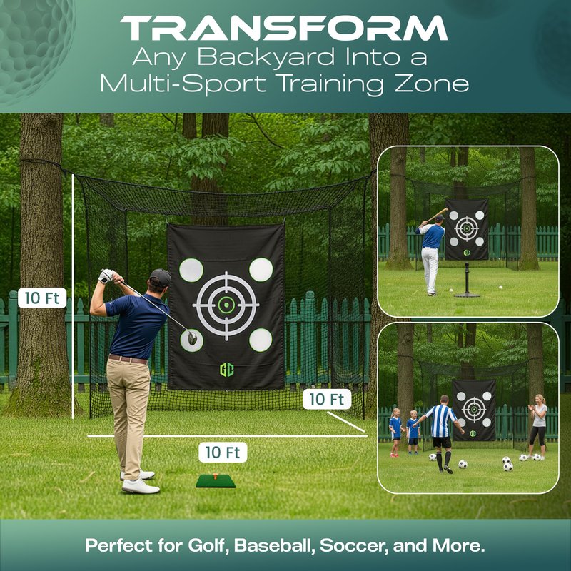 Premium Golf Hitting Net 10x10x10FT (Net Only) - Golf Practice Net with Targets, Protection & Strike Net, Mat & Tee, Carry Bag (No Metal Frame) Golf Nets for Backyard, Indoor, Outdoor, Garage
