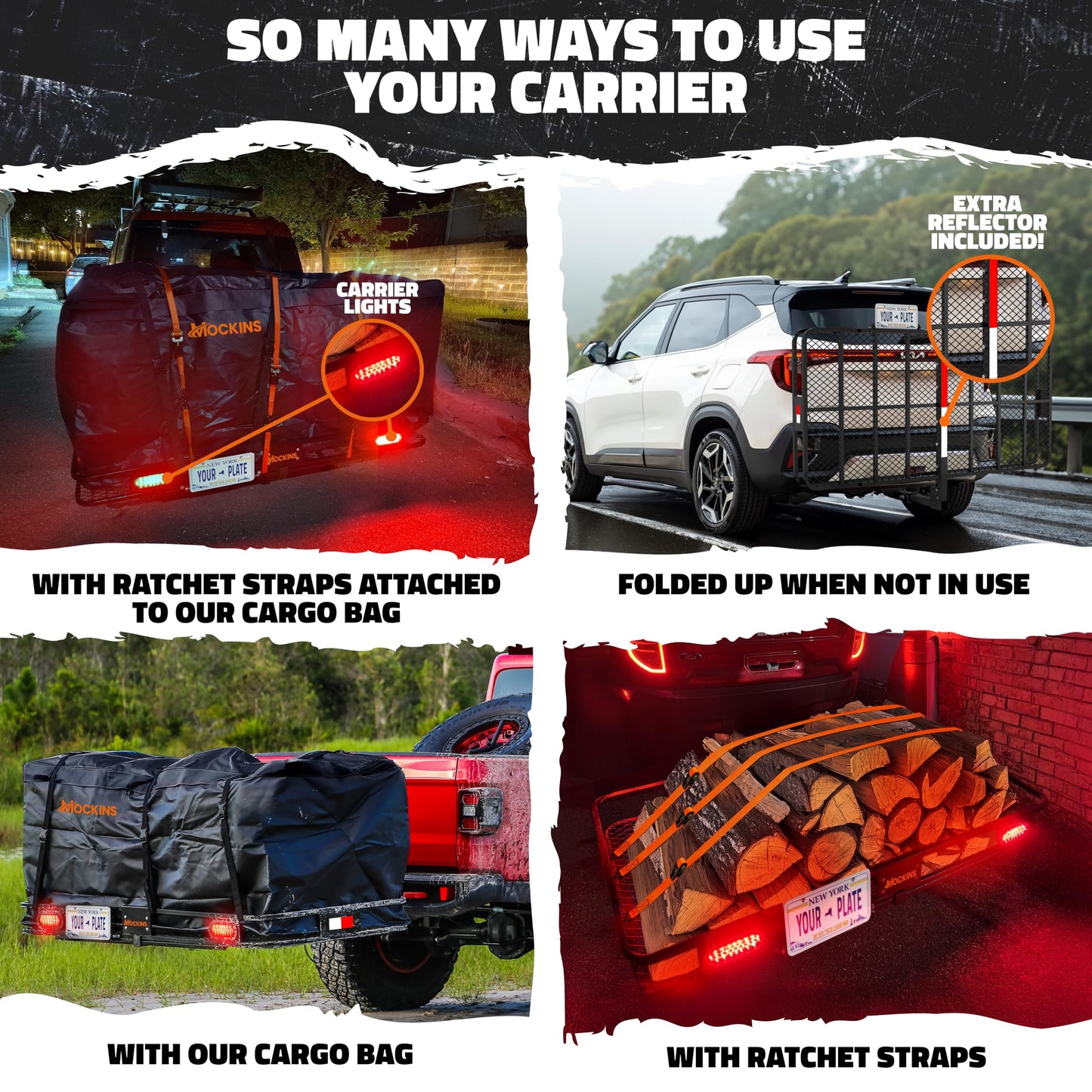 Mockins 72"x36"x6" XXL Folding Trailer Hitch Cargo Carrier w/ 500 Lbs. Cap
