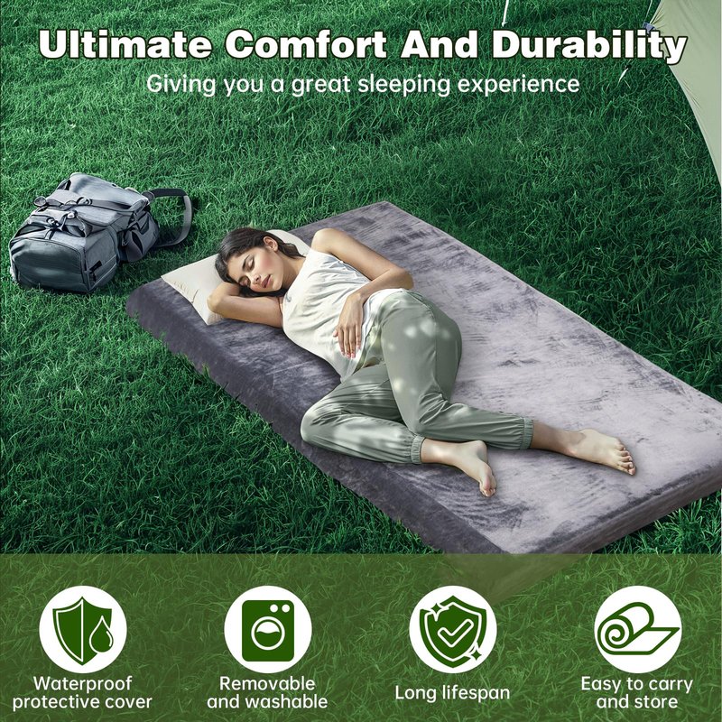 Memory Foam Camping Mattress pad,3 Inch Thick Floor Sleeping Mat Pad with Waterproof and Non-Slip Bottom, Portable Roll Up Mattress for Sleepover Guest,Tent SUV Cot Mattress Car Camping Foldable