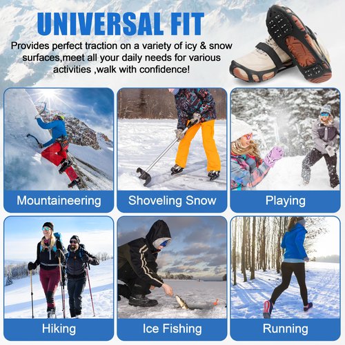 Crampons, Ice Cleats for Shoes and Boots Anti-Slip Snow Traction Cleats Walking on Snow and Ice Slip-on Stretch Footwear for Winter Walking Hiking Fishing XL