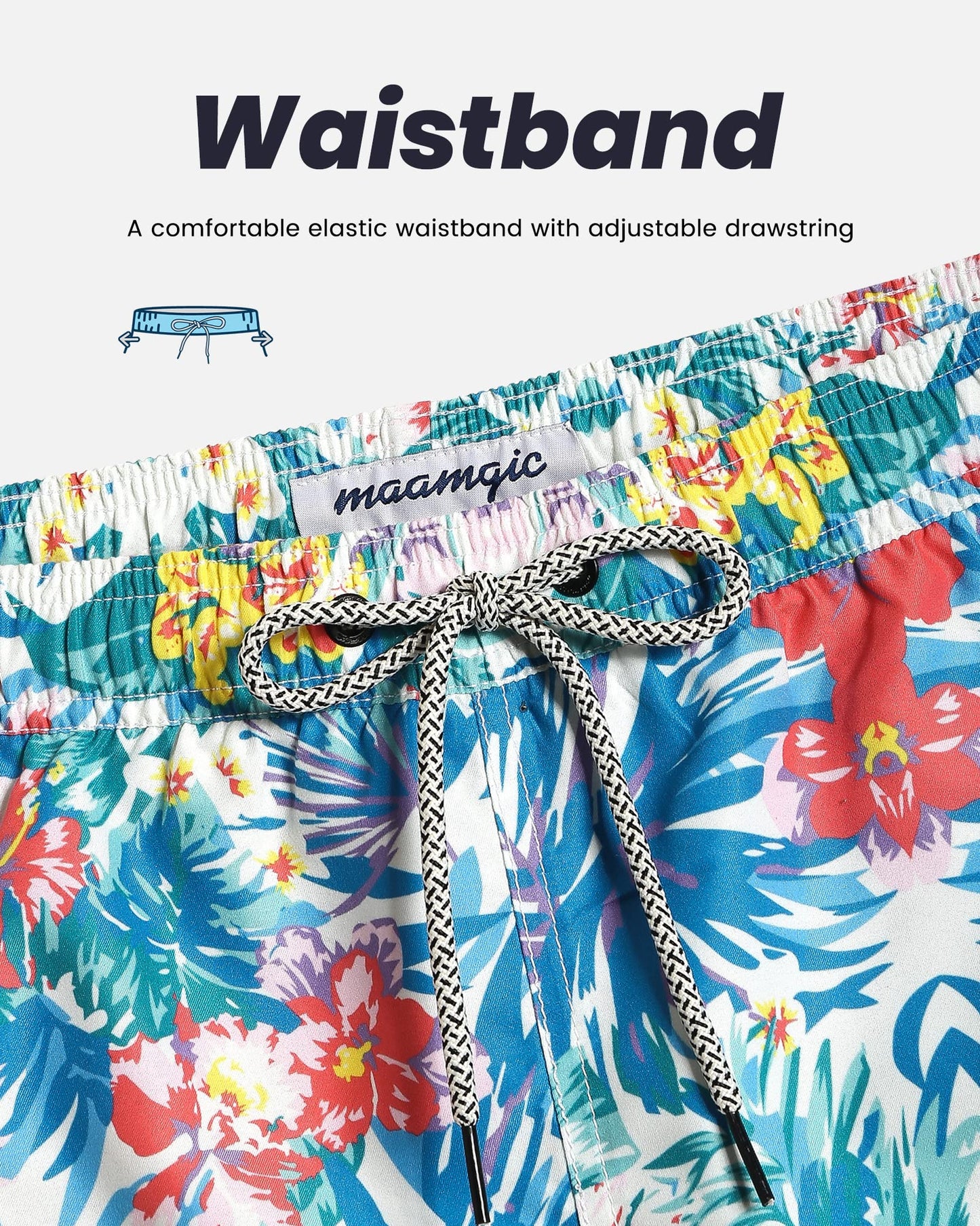 maamgic Mens Swim Trunks Quick Dry Swim Shorts with Mesh Lining Funny Swimwear Bathing Suits 7inch Hawaii Floral Medium