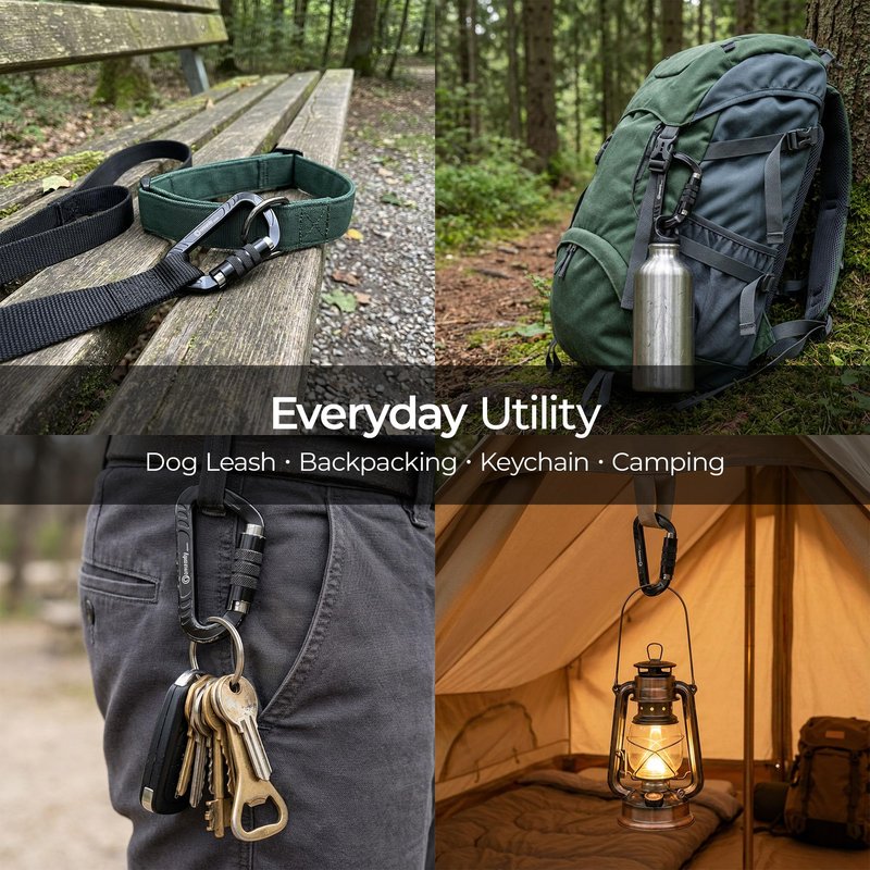 3inch Auto Locking Carabiner Clips Heavy Duty, 12KN /2697lbs Lightweight Keychain carabiners, Sturdy Twist Lock Caribeeners for Camping Hiking Hammock Swing Backpack, Dog Leash and Harness etc, Black