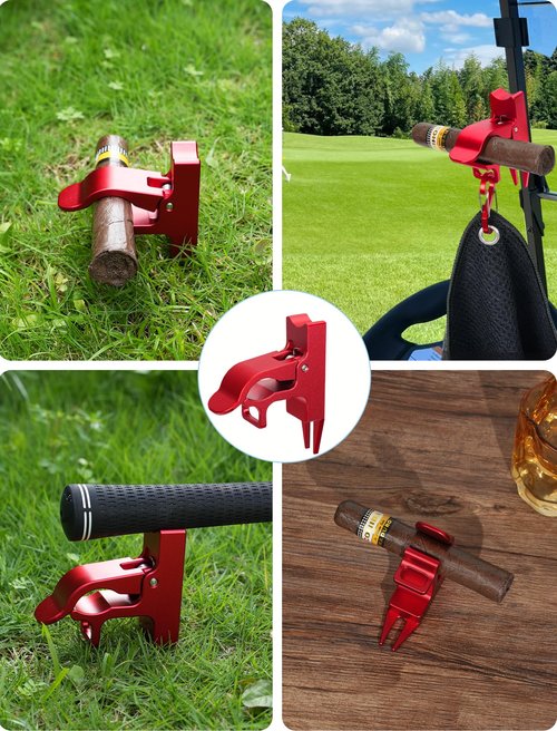 MAGOLFIN Magnetic Golf Cart Holder with Fork Design, Aluminum Alloy Magnetic Holder with Dual-Gate Carabiner, Easily Hold 30-80 Rings, Golf Cart Accessories, Ideal Golf Gifts for Men - Red