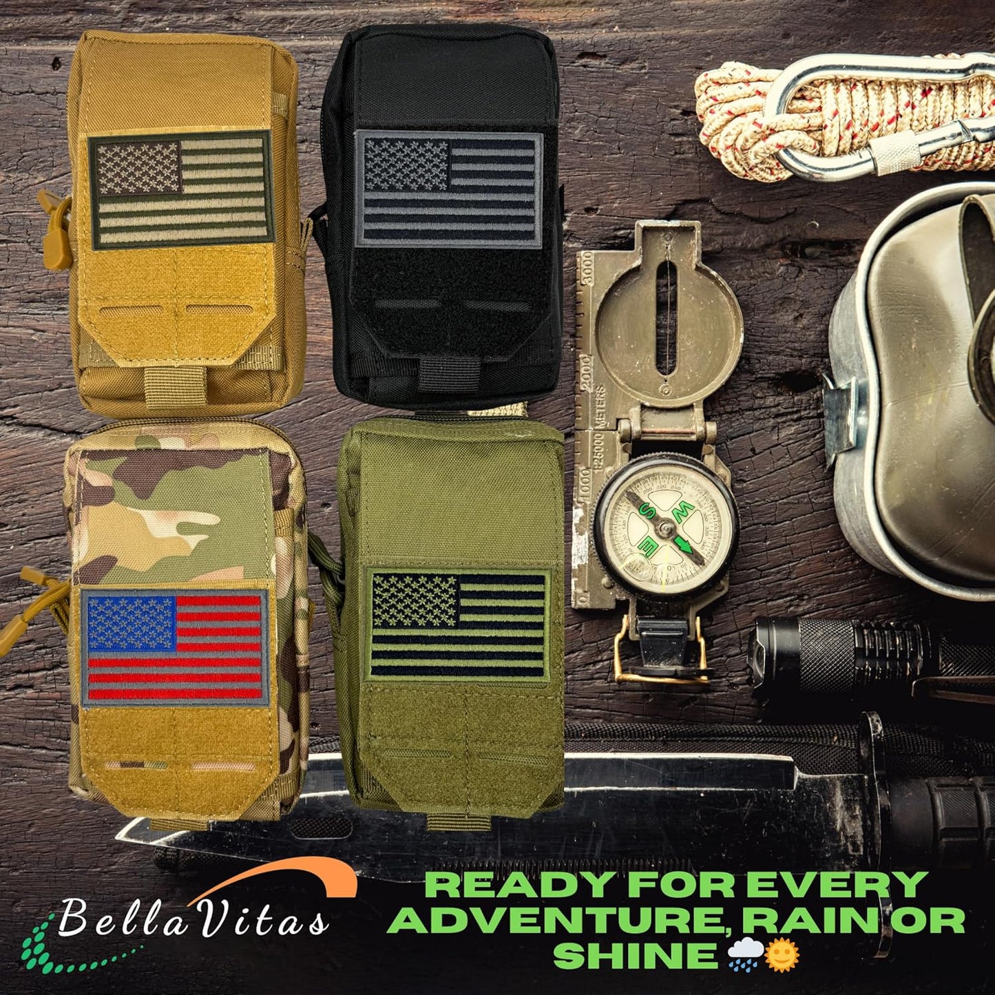 Skiennix Tactical Molle Pouch - Small EDC Utility Bag with US Flag Patch | Versatile Gadget Organizer