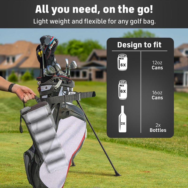 Frostbox Golf Bag Cooler with Ice Pack | Insulated 6-Can Beer Sleeve | Stays Cold for Hours Discreet Hidden Design - Fits in Golf Bag - Black/Gray