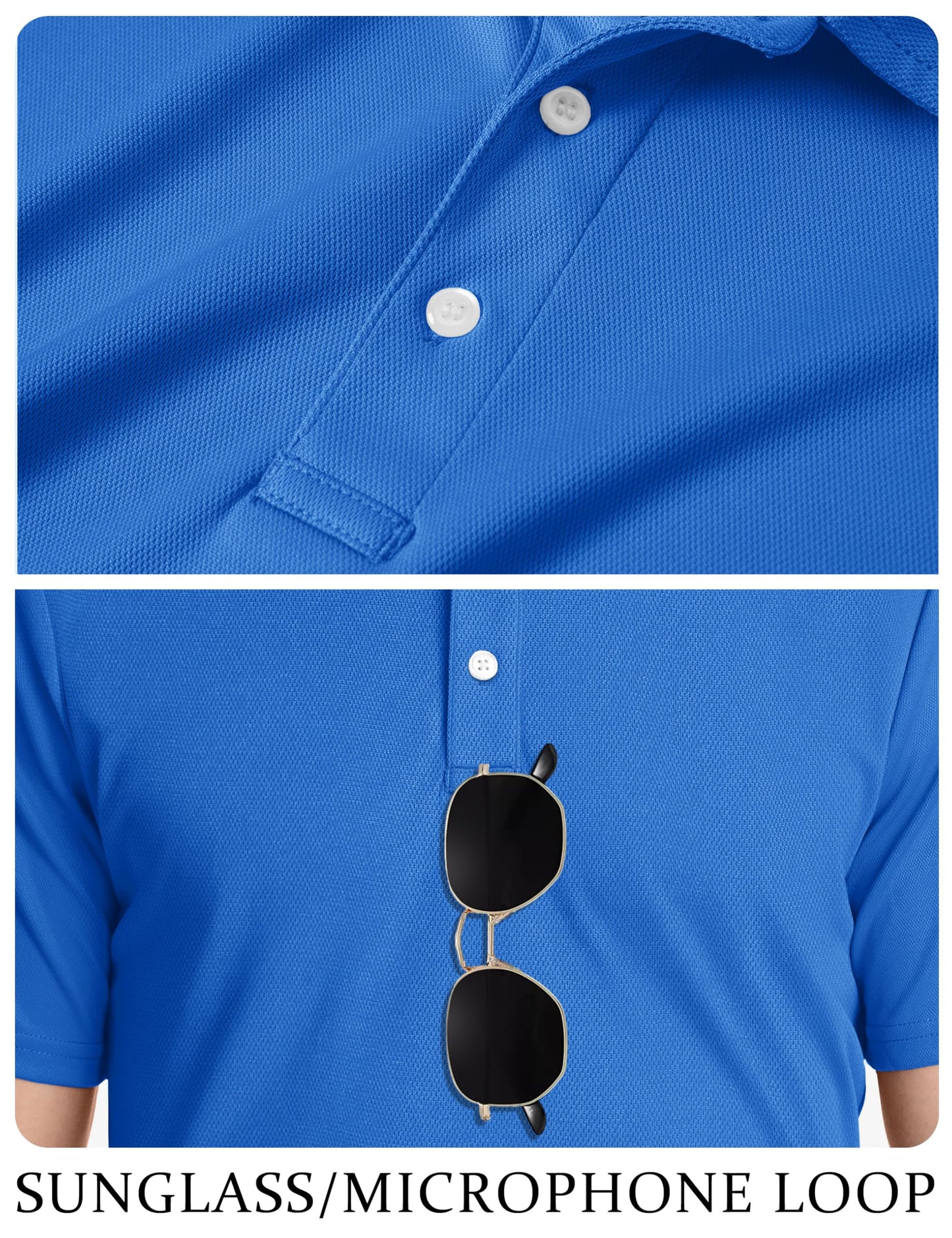 TACVASEN Mens Golf Shirt Dry Fit Mens Polo Shirts Short Sleeve Performance Golf Polos for Men with Collar Work Shirts Azure Blue, L