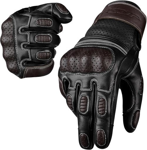 J.A.G. Motorcycle Gloves - Premium Leather Perforated Gloves for Men with Knuckle Protection | Touchscreen Riding Gear
