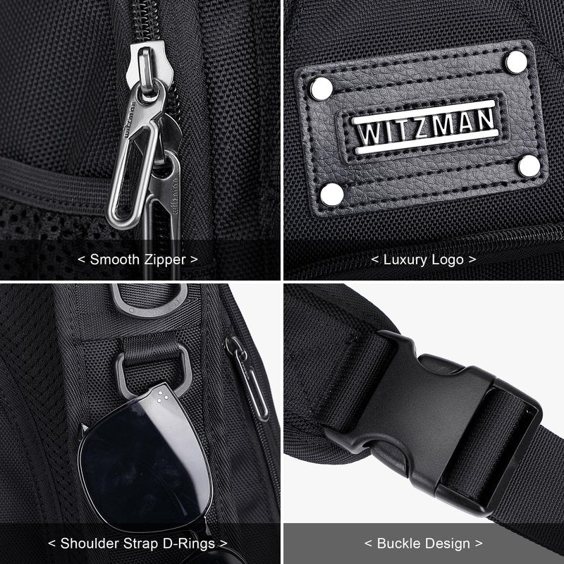 WITZMAN Sling Bag for Men Casual Crossbody Sling Bags with USB Charging Port for Travel Daily Cycling(B735 Black)