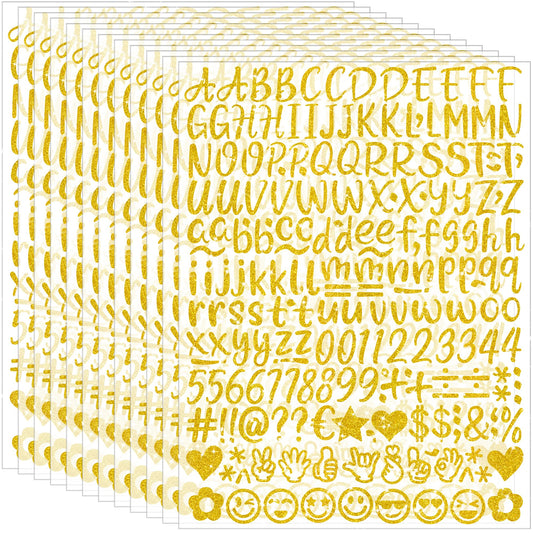 2460 Pcs 12 Sheets Letter Stickers Glitter Alphabet Number Stickers 1 Inch Self Adhesive Vinyl Sticker Letters for Water Bottles Cup Scrapbook Craft Label Notebook Mailbox Graduation Cap Decor (Gold)