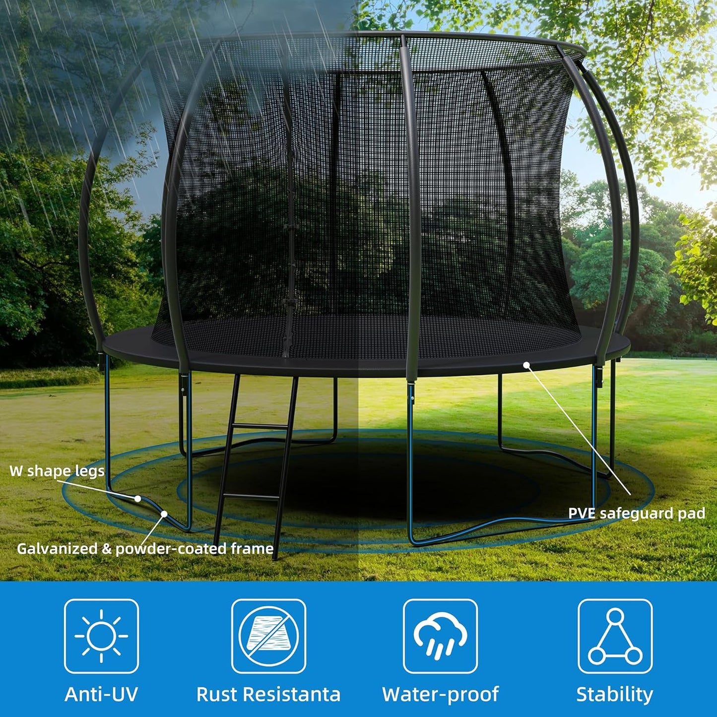ALTLER Trampoline - 12FT & 14FT Outdoor Jump with Heavy-Duty Enclosure Net | ASTM Approved for Kids & Adults