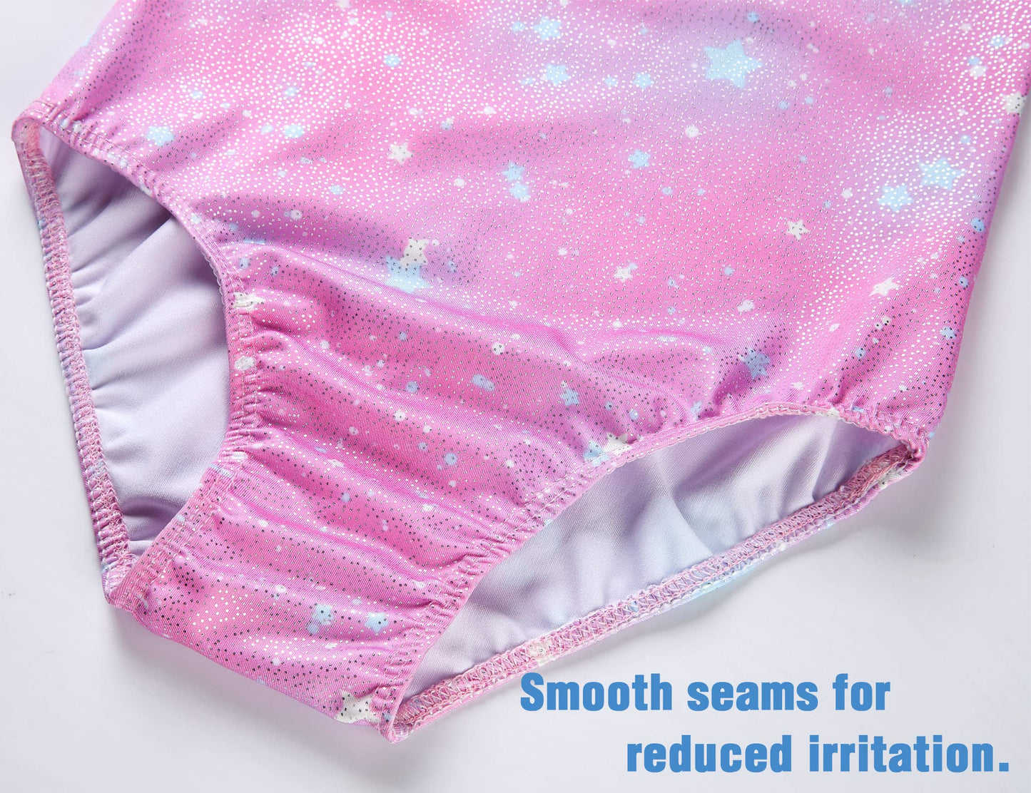 TENVDA Gymnastics Leotards for Girls 3t 4t Pink Stars Print Sparkly Long Sleeve Tumbling Outfit Breathable Cheer Practice Bodysuit