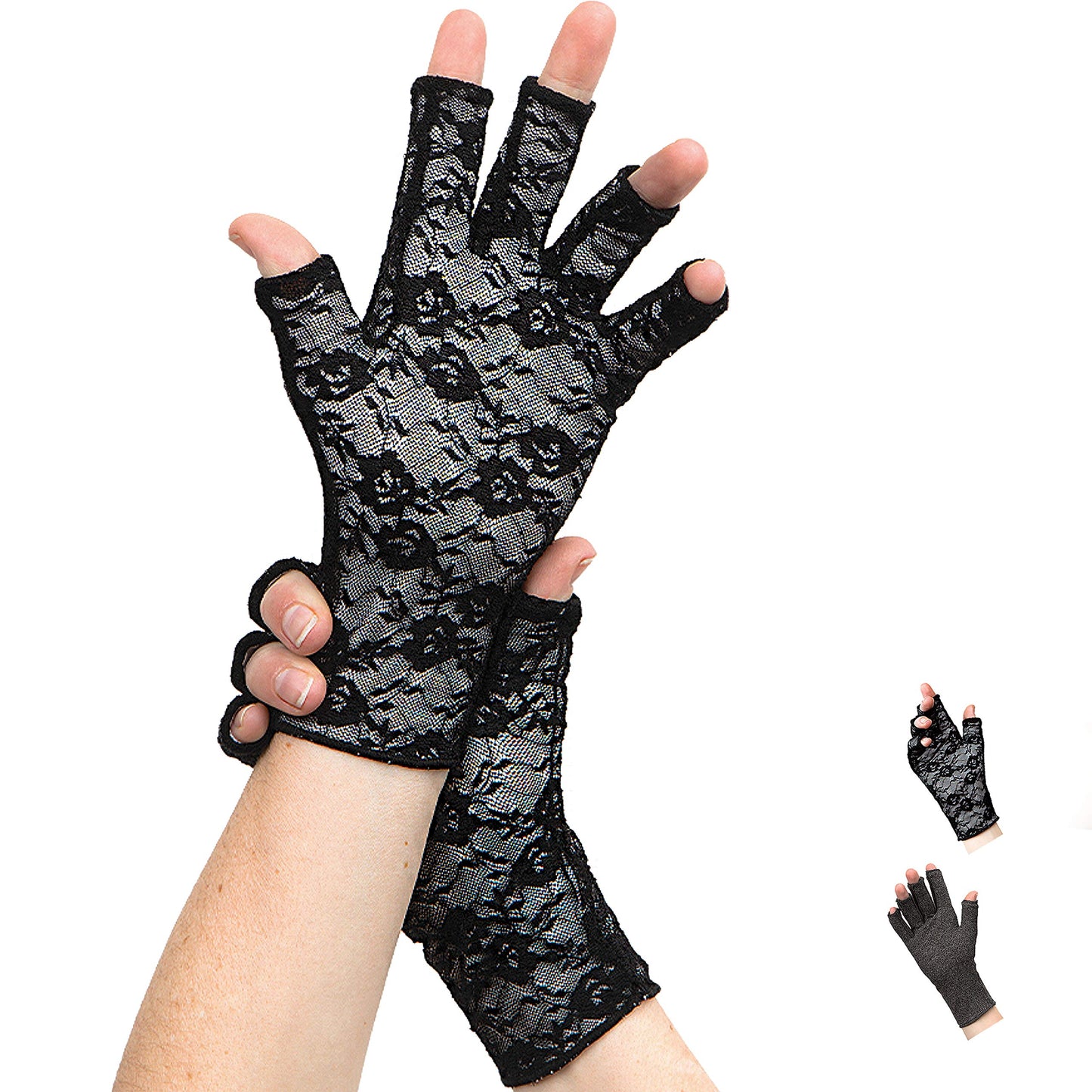 Classy Pal Compression Gloves for Arthritis for Women & Men, Typing Gloves for Neuropathy Hand Pain Relief from Rheumatoid, Raynauds, Carpal Tunnel & Lymphedema, Fingerless, Comfy, Cotton (Lace, S)