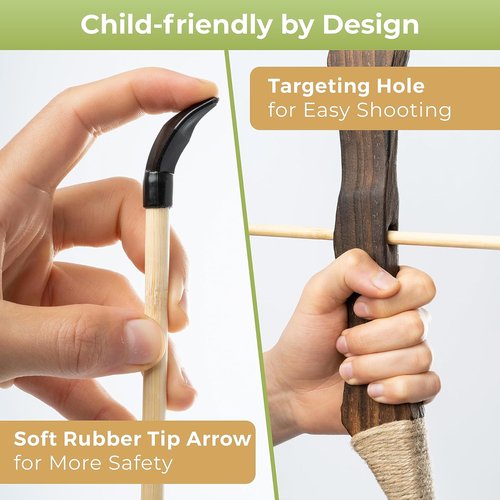 BOWRILLA® Kids Wooden Bow and Arrow Set - 10 Arrows, Quiver, 3 Targets & Storage Bag | Indoor & Outdoor Fun for All
