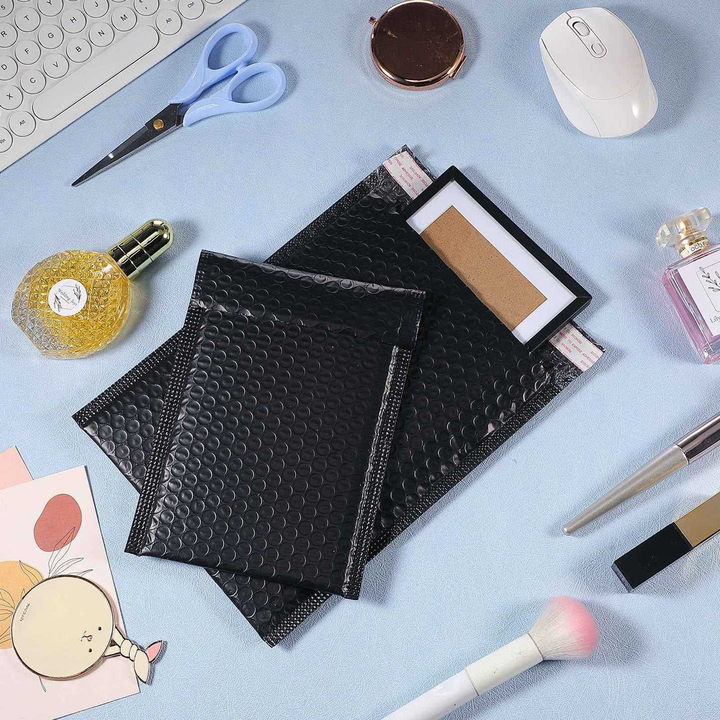 Yeyeplum 100 Pcs Kraft Bubble Mailers 3 Size Padded Envelopes Kraft Poly Mailers Bubble Lined Shipping Envelopes Mail Shipping Bags for CDs Book Business Supplies (Black)