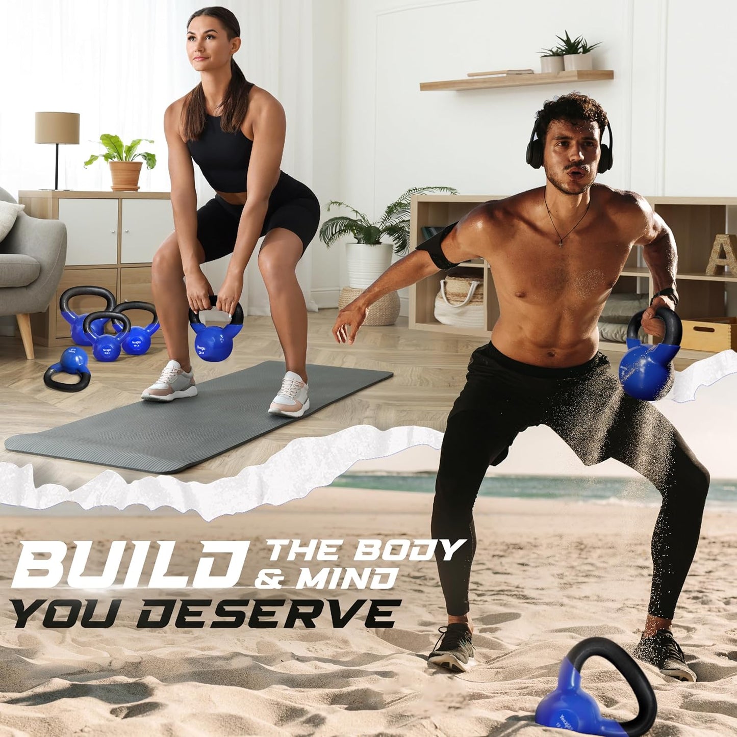 Yes4All Kettlebell - Vinyl Coated Cast Iron Strength Training | 5-100 LB for Home Gym Workouts