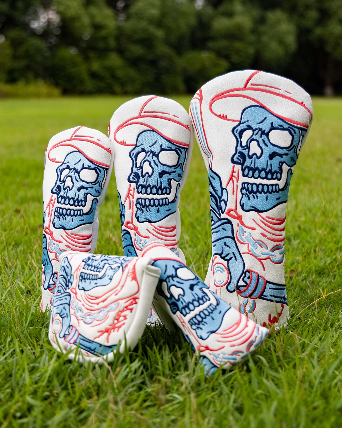 Golf Club Head Covers,1pc Skull Skeleton Driver Golf Headcovers for Woods, PU Leather with Advanced Embroidery for Most Brands-White
