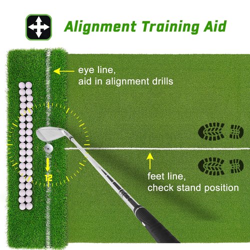 KQUIXOTIC Dual-Turf 5x4ft Golf Hitting Mat, Built-in Ball Tray, Alignment Aid, Golf Mat Practice Outdoor & Indoor, Driving Chipping Putting in Backyard Garage Basement, Gift for Men Dad Golfer