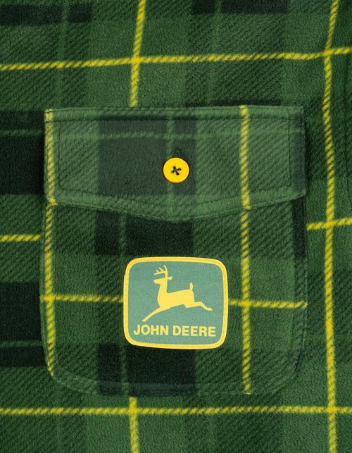 John Deere Mens Flannel Shacket with Fleece Lining Plaid Green/Gray X-Large