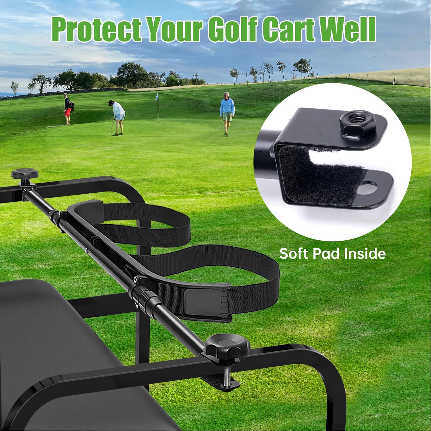 10L0L No Drilling Golf Cart Bag Holder, Universal Adjustable Rear Seat Bag Attachment for 2+2 Seater with 1” Square Metal Frame (Not for Plastic), Stainless Steel Bracket, Fits Yamaha,EZGO, Club Car