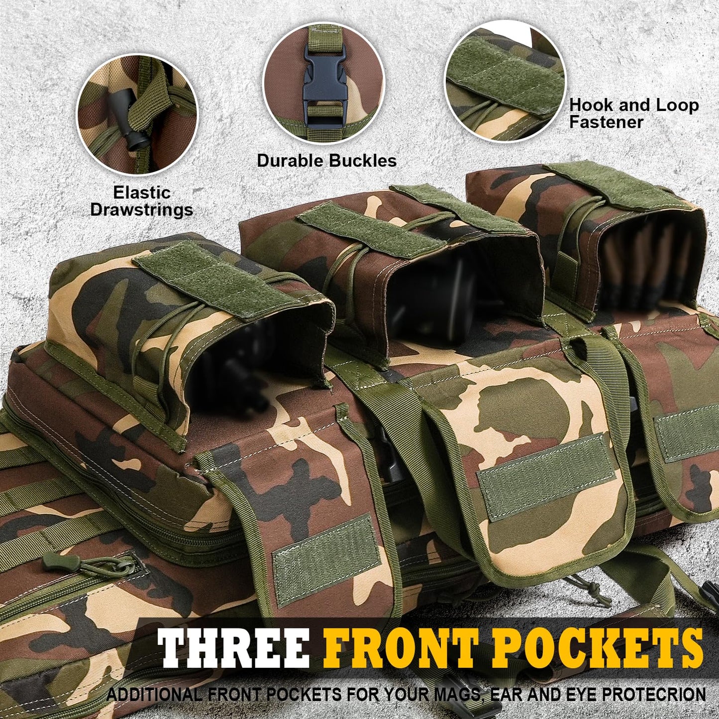 DULCE DOM Double Rifle Case, Soft Tactical Backpack for Hunting Shooting Range, Dual Storage Gun Bag for 2 Rifles & Pistols with Lockable Zippers & MOLLE System(Camo, 36", Stowaway Backpack Straps)