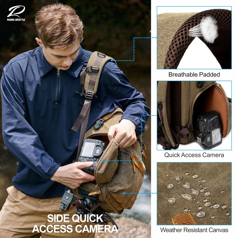 Padwa Lifestyle Khaki Camera Backpack - Professional DSLR & UAV Camera Bag,Anti Theft Canvas Camera Backpacks with Rain Cover,Large Capacity Photography Travel Camera Bag with Multi Compartments