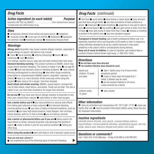 Basic Care Ibuprofen Tablets - Pain Relief & Fever Reducer | 500 Count