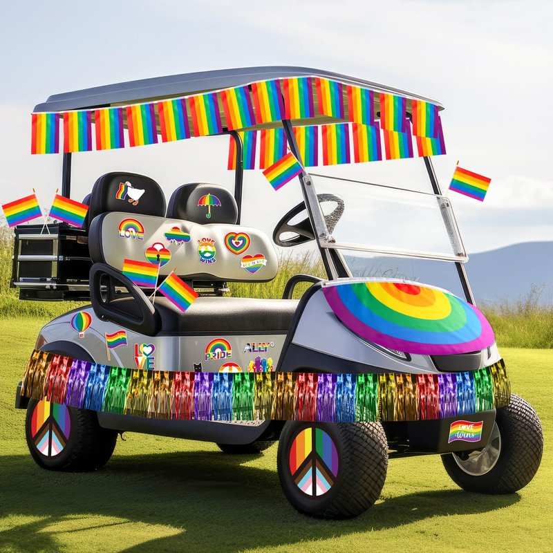 R HORSE LGBT Golf Cart Decoration Kit - 40Pcs Gay Pride Rainbow Parade Golf Cart Decor with Pleated Fan Flag, Tassel, Banner, Flags and Stickers for LGBT Pride Month Rainbow Festival Parade Events
