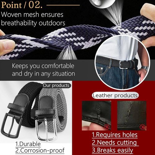 JIFANPAUL Elastic Braided Belt - Stretchable Adjustable Web Belt for Men & Women | Perfect for Work & Casual Wear