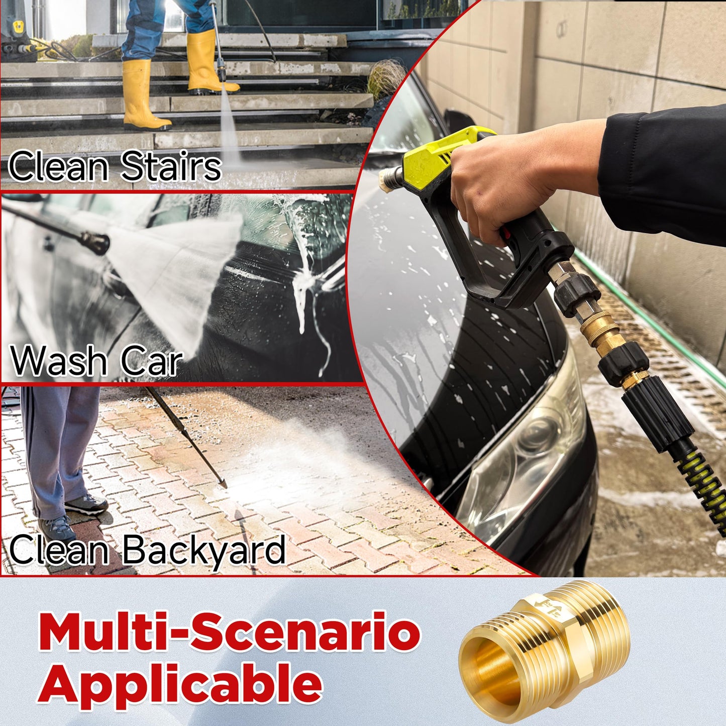 M MINGLE Pressure Washer Adapter, Metric M22 15mm Male Thread to M22 14mm Male Fitting, 4500 PSI, 2 Pack