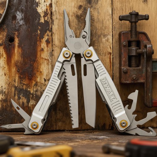 DEWALT 12-in-1 Multi-Tool with Pliers, Knife, Saw, Screwdrivers, Bottle & Can Opener – Stainless Steel Folding Pocket Tool with Sheath & Belt Clip for Construction, Trades & Jobsite Use