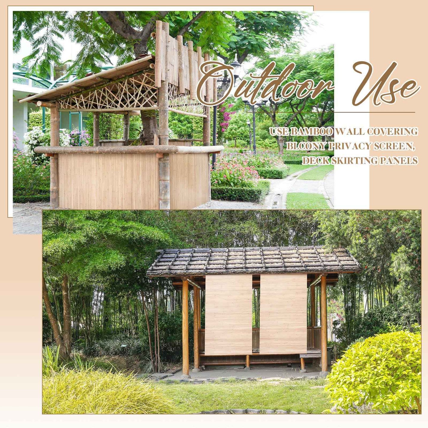 Juexica 1 Pcs Natural Bamboo Wall Panel for Interior Wall 48'' x 96'' Bamboo Covering Renewable Pole Wainscoting Room Divider Decor for Bedroom Living Room Kitchen Island Office (Light Carbonized)