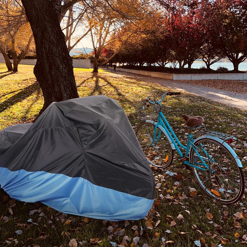 AkiiGer Adult Tricycle Cover Waterproof Outdoor, Bike Covers for 2 Bicycles, Sun Dust Wind Proof Bicycle Cover with Lock Hole, 90.6"L, Ripstop Material, Easy to Carry-Blue