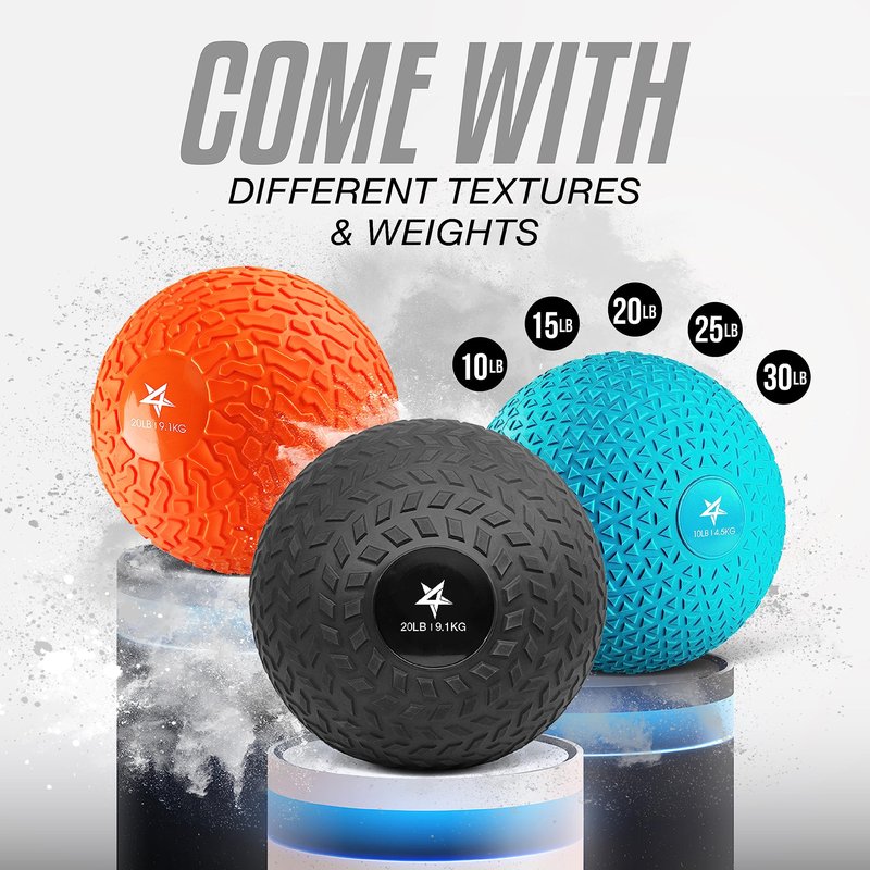 Yes4All Slam Balls, 10-40lb Weighted Ball Weight, Durable PVC Sand Filled Workout Dynamic Slam Ball for Strength Training, Tread, Black, 25lbs