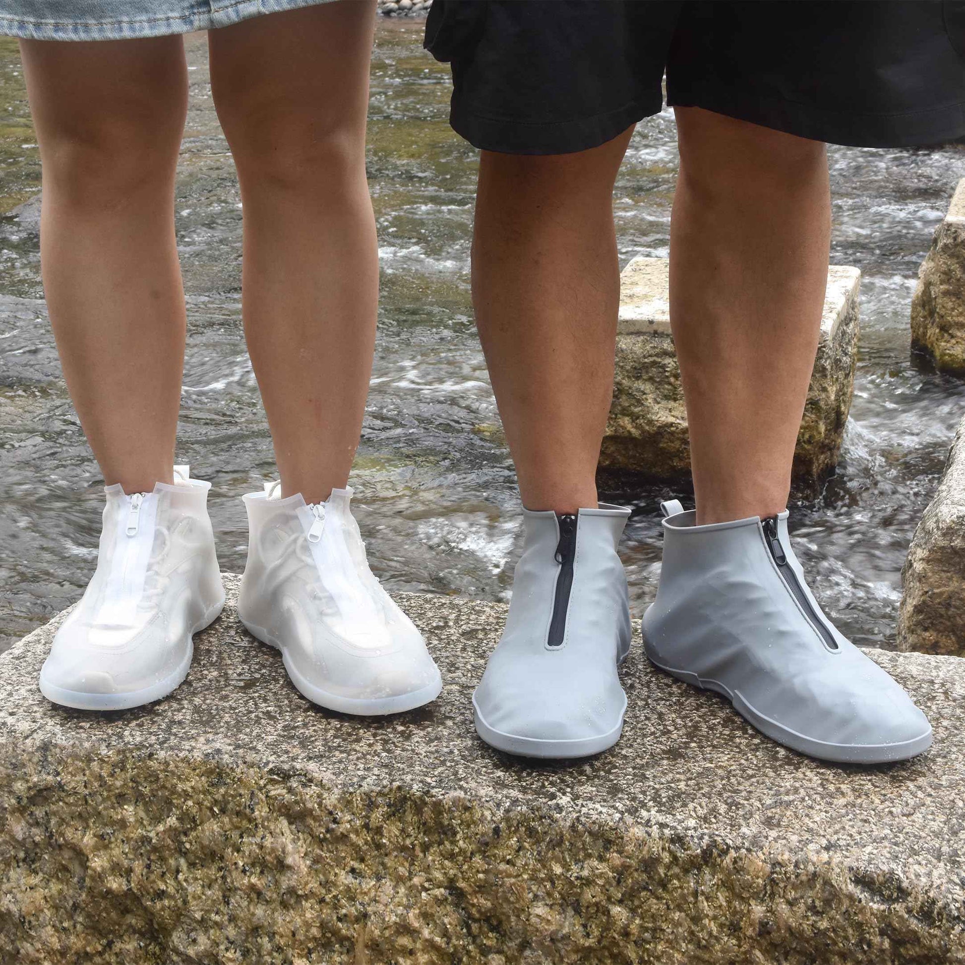 Waterproof Shoe Covers Slip-Resistant Overshoes Newly Upgraded and Latest Model for Men Women, Reusable Rain Boots for Outdoor, Cycling, Hiking, Work (Transparent, L (Women 8-10.5, Men 7-10))