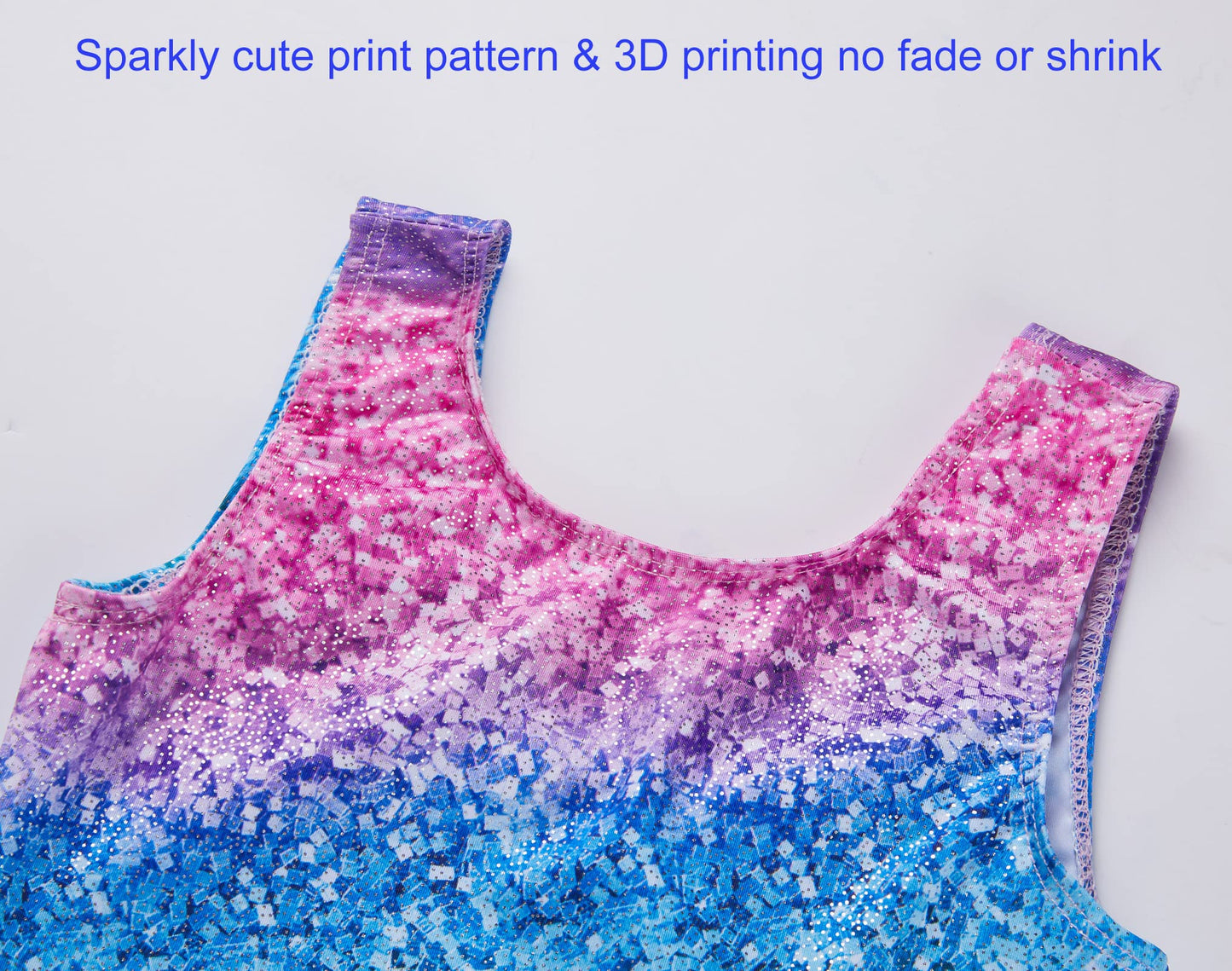 Domusgo Girls Gymnastics Leotards Size 3t 4t Shiny 3D Prints Sleeveless Gradient Stripe Biketard with Shorts